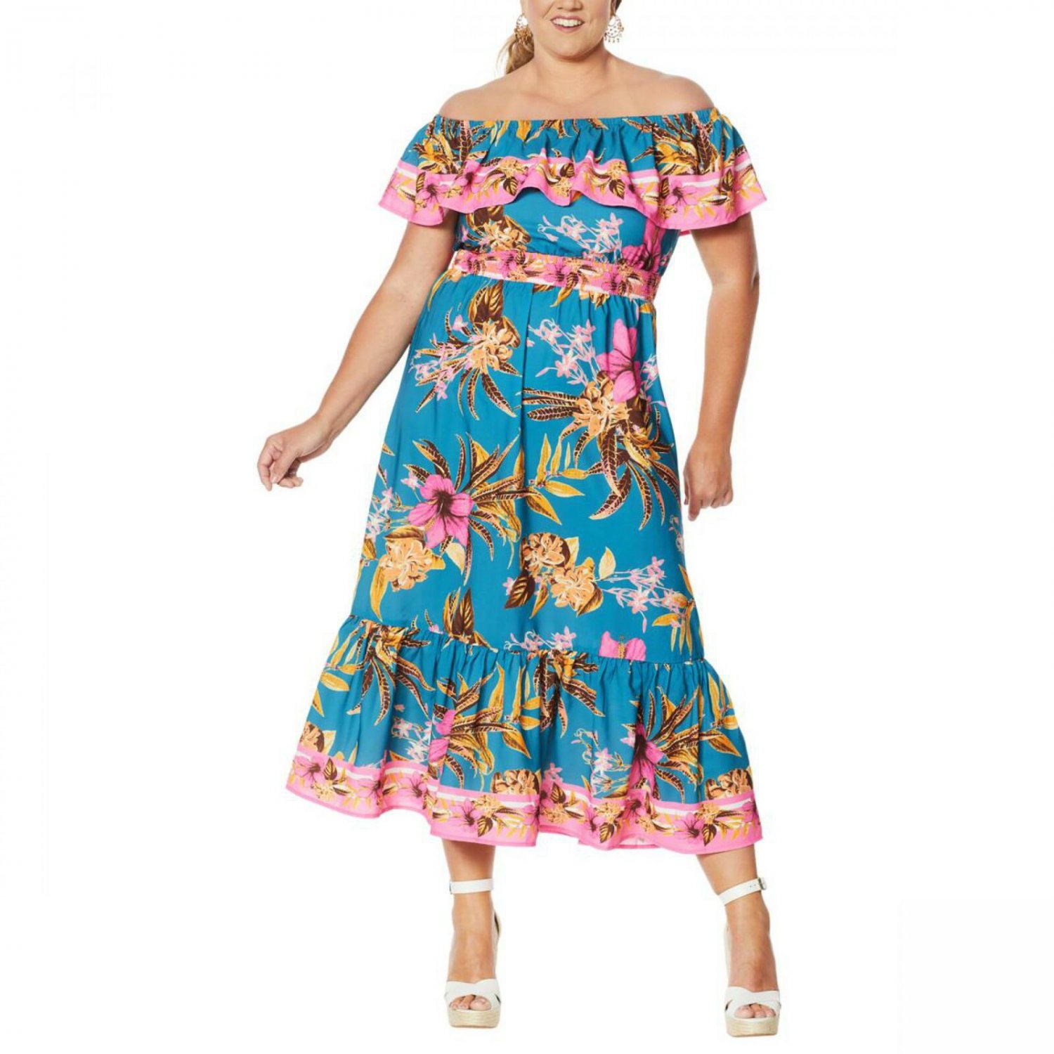 Colleen Lopez Women's Plus Size Floral Off-the-Shoulder Flounce Dress ...