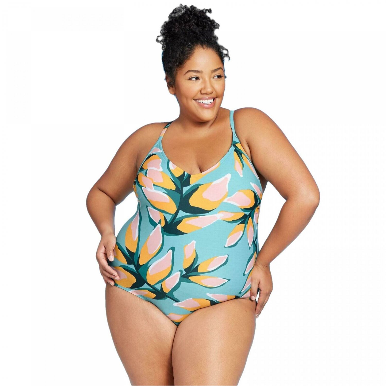 Kona Sol Womens Plus Size Tie Side One Piece Swimsuit 24w Aqua Multicolor