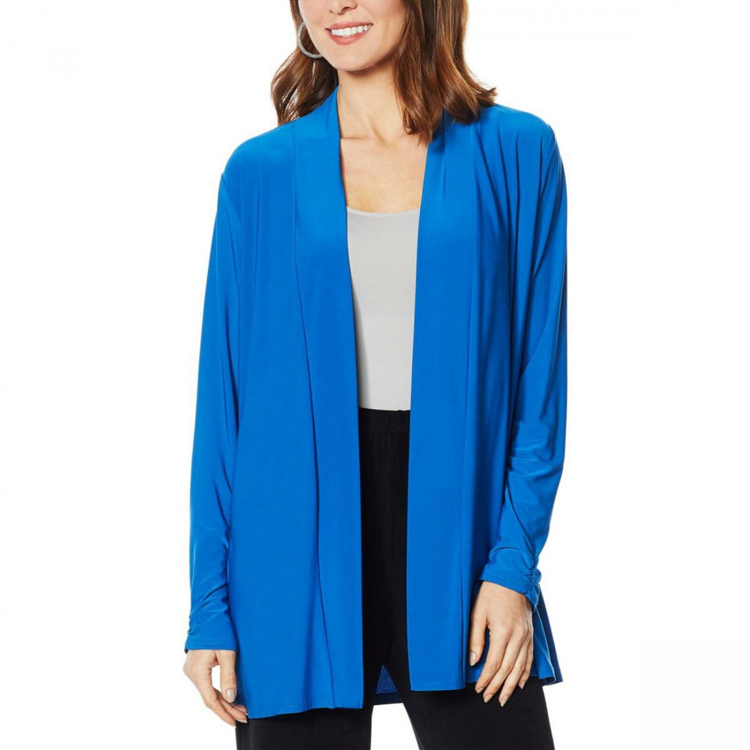 Antthony Women's Long Sleeve Flowy Stretch Jersey Cardigan Large Sapphire