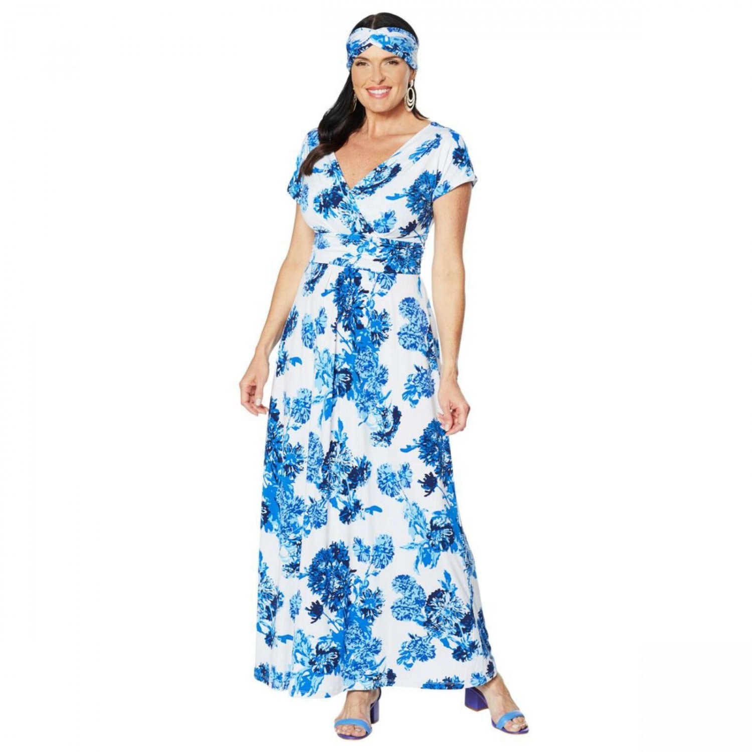 IMAN Women's Tall Boho Chic Maxi Dress With Head Wrap Plus 2X Tall Blue ...