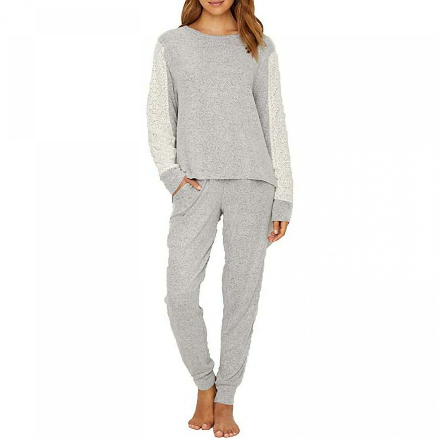 Flora Nikrooz Women's Lace Trim Harbor Cozy Pajama Set X-Small Charcoal ...