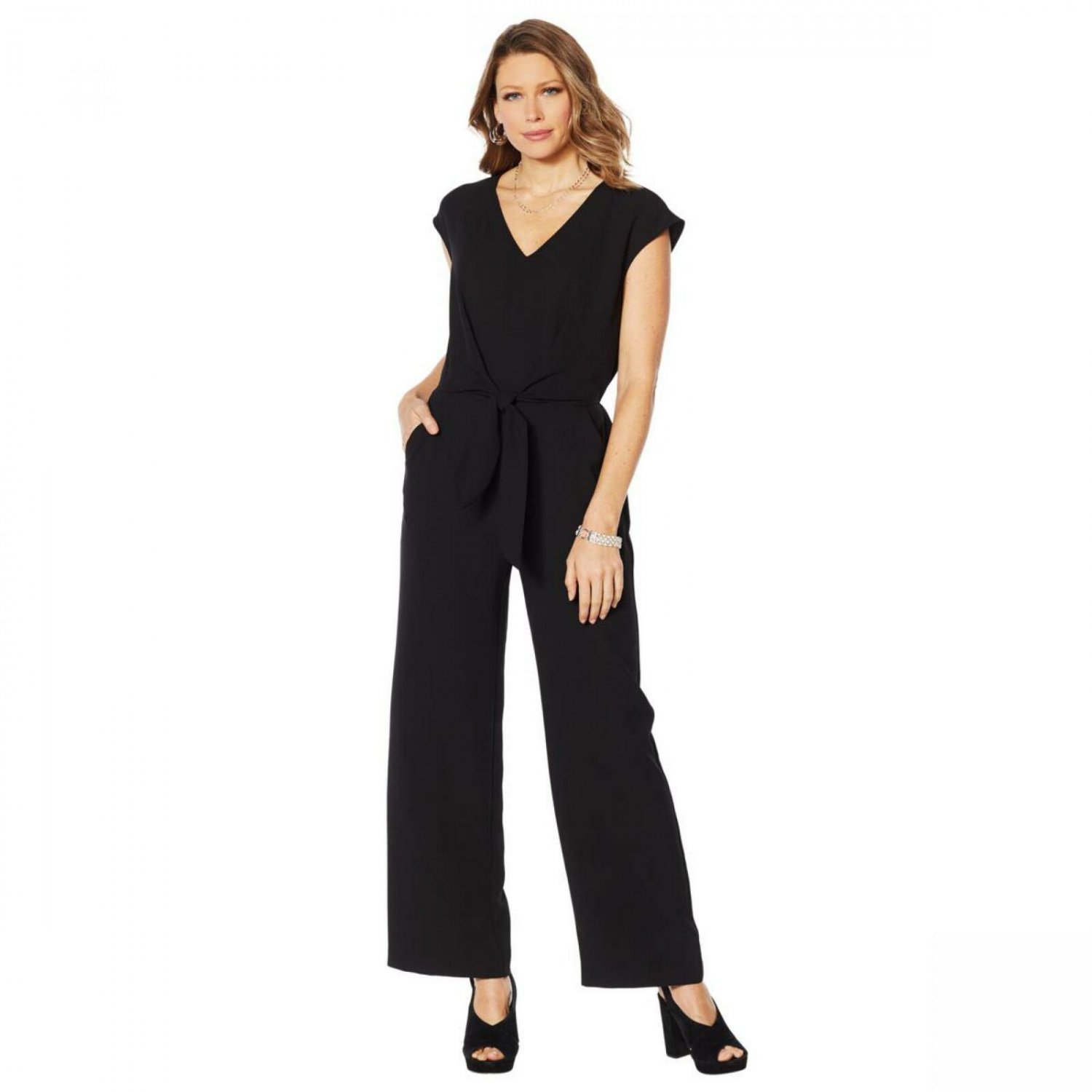 Vince Camuto Women's Tie Front Crepe Jumpsuit With Pockets Medium Rich ...