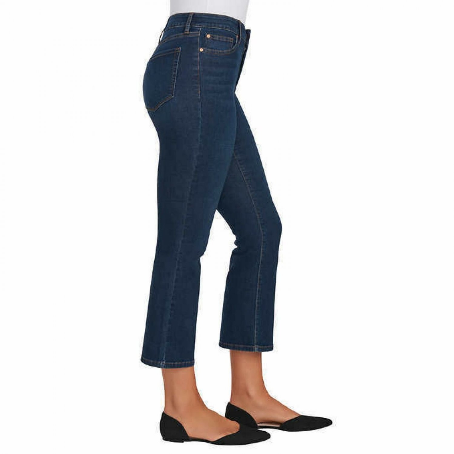 Chaps Women's Mid Rise Crop Kick Flare Jeans 4 Dark Wash Blue