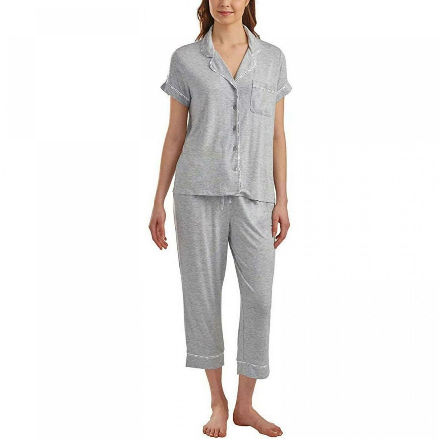 Tommy Hilfiger Women's 2 Piece Knit Pajama Set Medium Gray