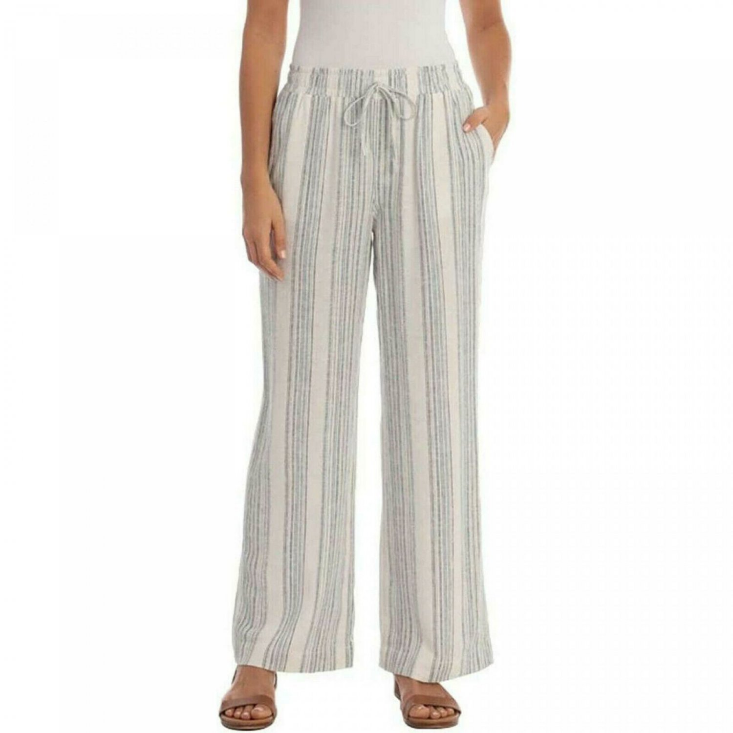 Briggs Women's Linen Blend Pull On Elastic Waist Pants Medium White ...