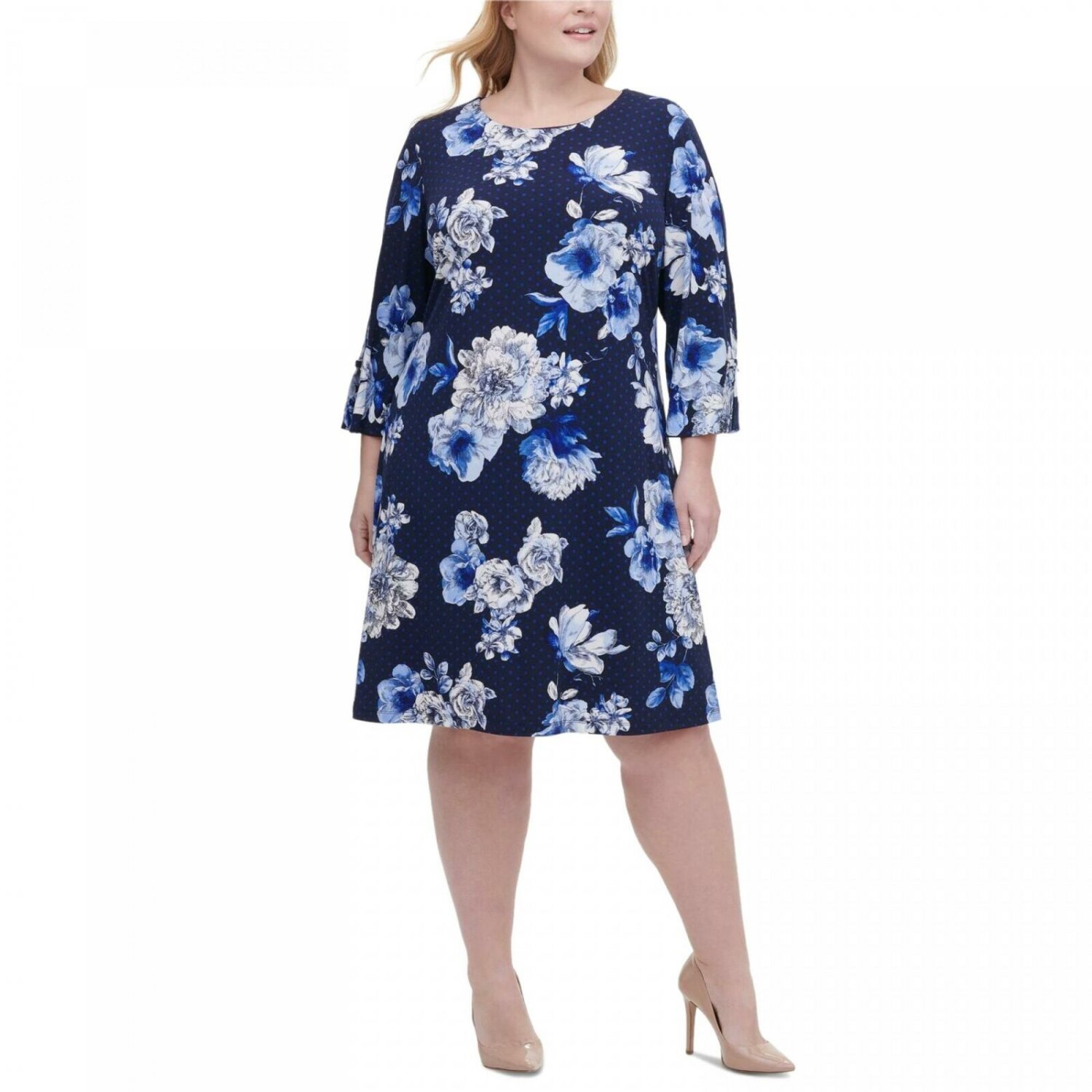 Tommy Hilfiger Women's Plus Size Floral Print Grommet Sleeve Dress 14W ...