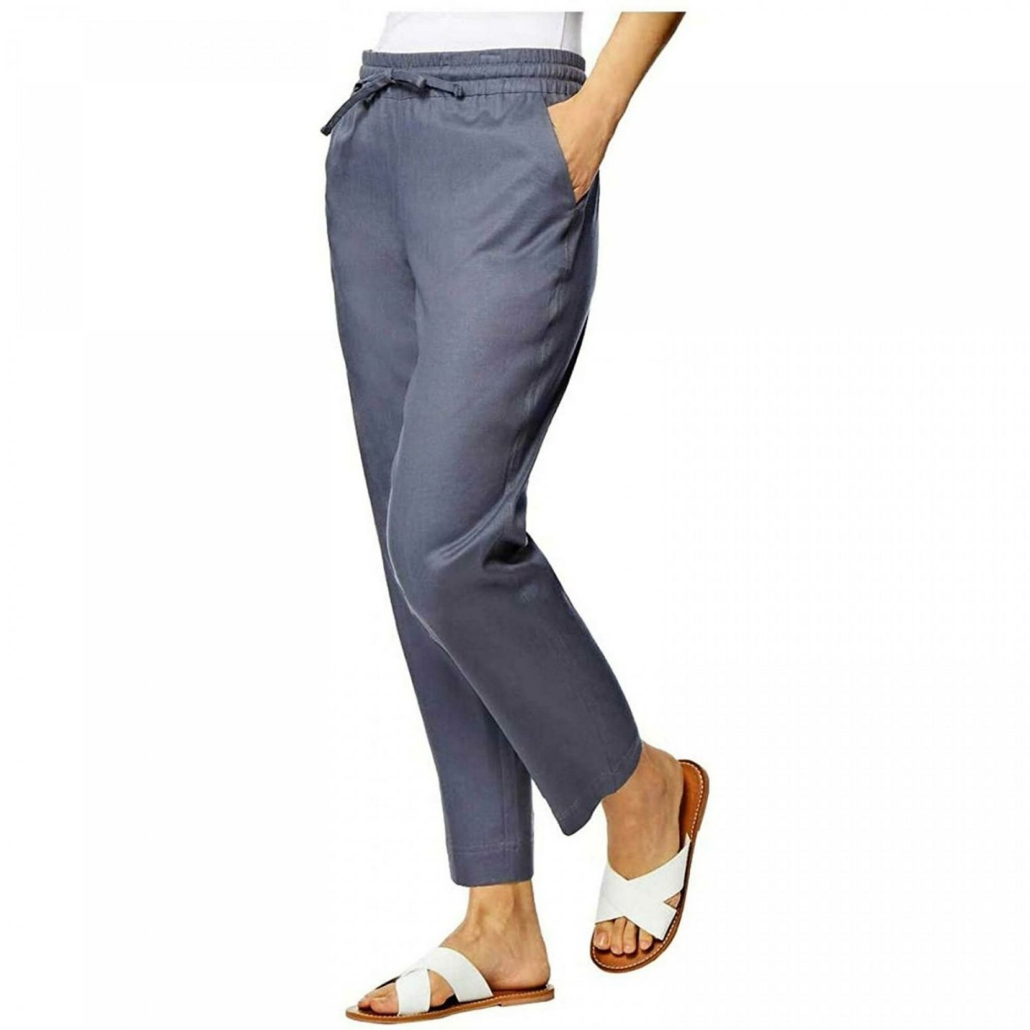 32 Degrees Cool Women's Stretch Linen Blend Ankle Pants Small Dark Gray