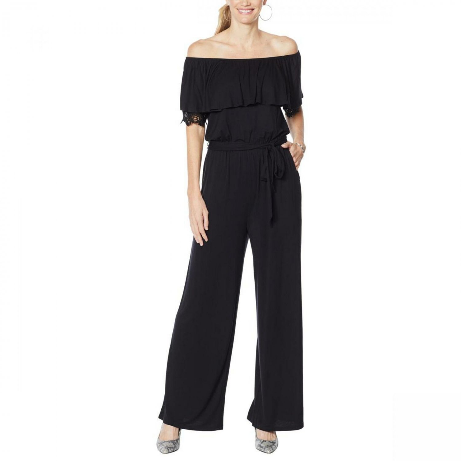 Colleen Lopez Women's Off-the-Shoulder Jumpsuit With Lace Detail Medium ...
