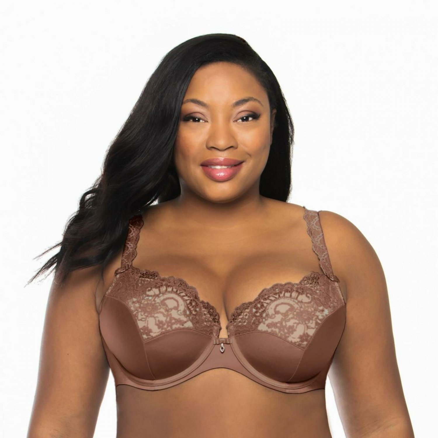 Curvy Couture Womens Tulip Lace Underwire Push Up Bra 38ddd Chocolate