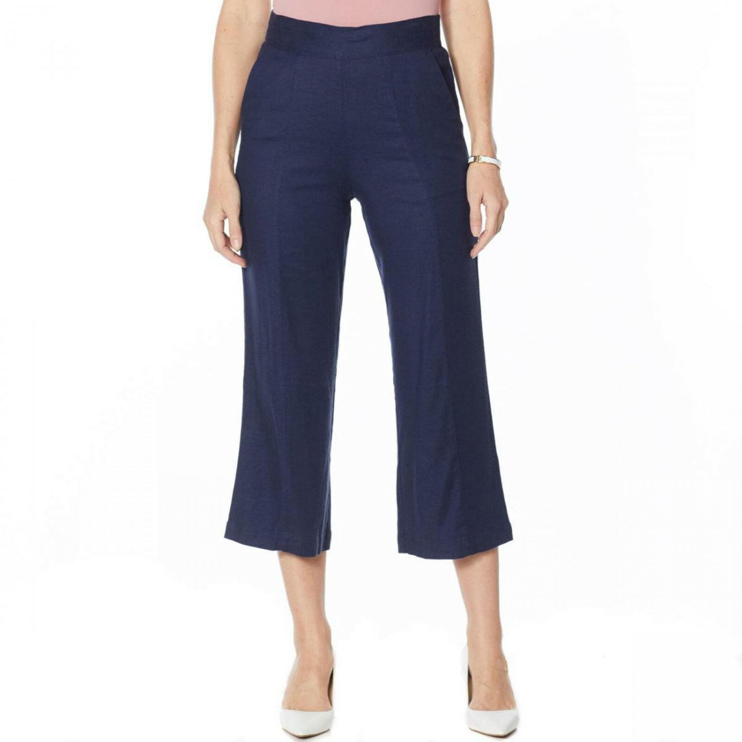 DG2 by Diane Gilman Women's Stretch Linen Blend Crop Pants X-Large Navy