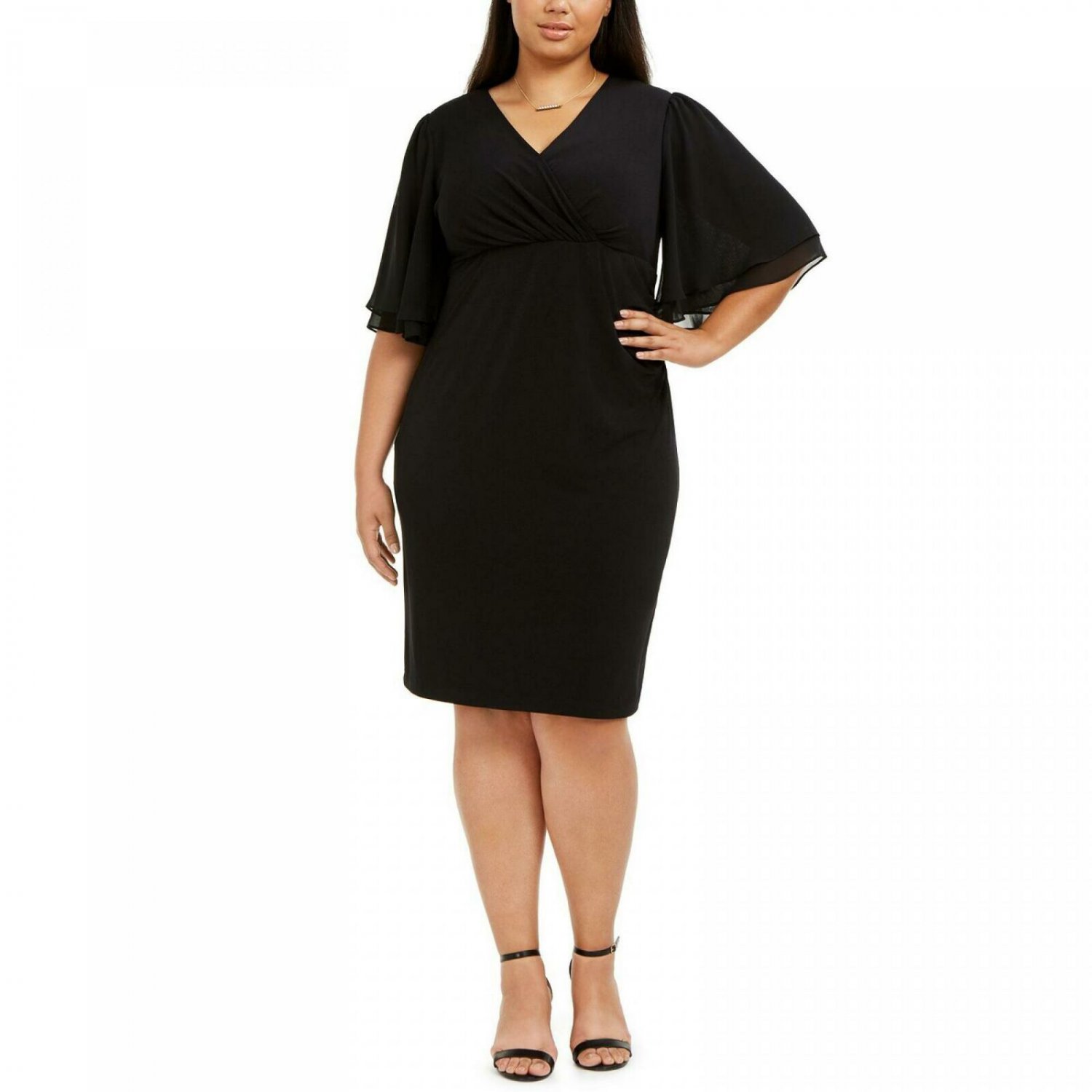 Connected Apparel Women's Plus Size Flutter Sleeve Sheath Dress 20W Black