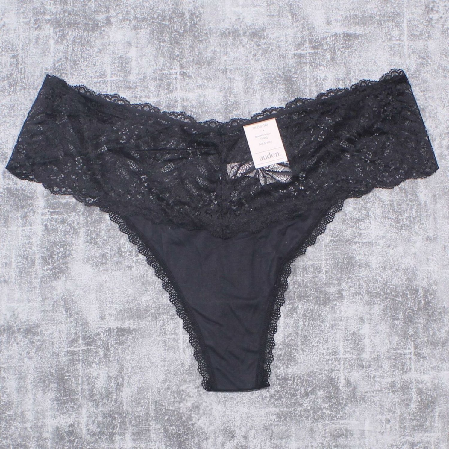 Auden Women's Plus Size Micro Thong With Lace Waistband Plus 1X Black