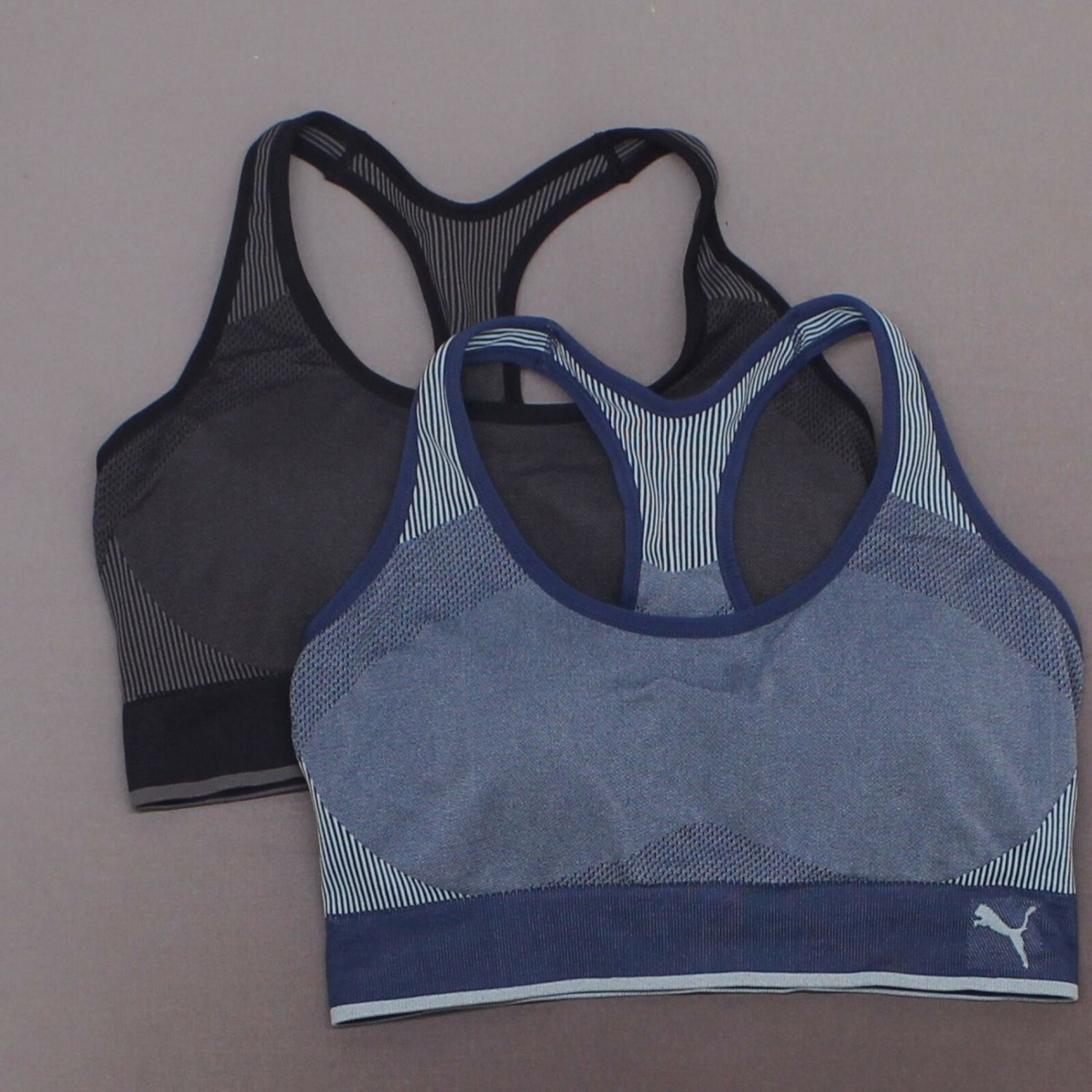 Puma 2 Pack Women's Active Performance Sports Seamless Sports Bras Large Black / Blue