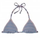 Xhilaration Women's Smocked Embroidered Triangle Bikini Top Medium Dusty Blue