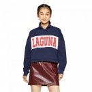 Wild Fable Women's Collared Cropped Laguna Graphic Varsity Sweatshirt X-Small Navy