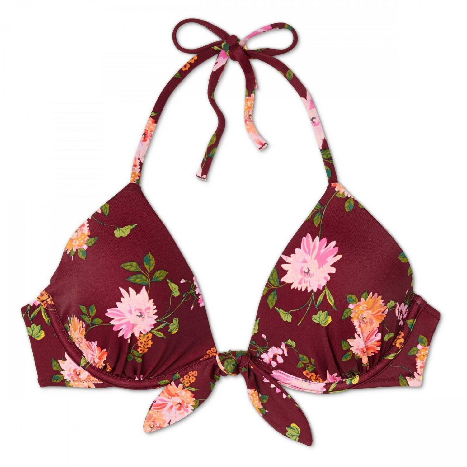 Shade & Shore Women's Tropics Triangle Light Lined Floral Bikini Top 34C Boysenberry