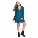 Xhilaration Women's Long Sleeve V-Neck Wrap Sweater Knit Mini Dress Small Teal