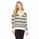 Universal Thread Women's Ribbed Cuff V-Neck Cable Chenille Pullover Sweater X-Small Black White