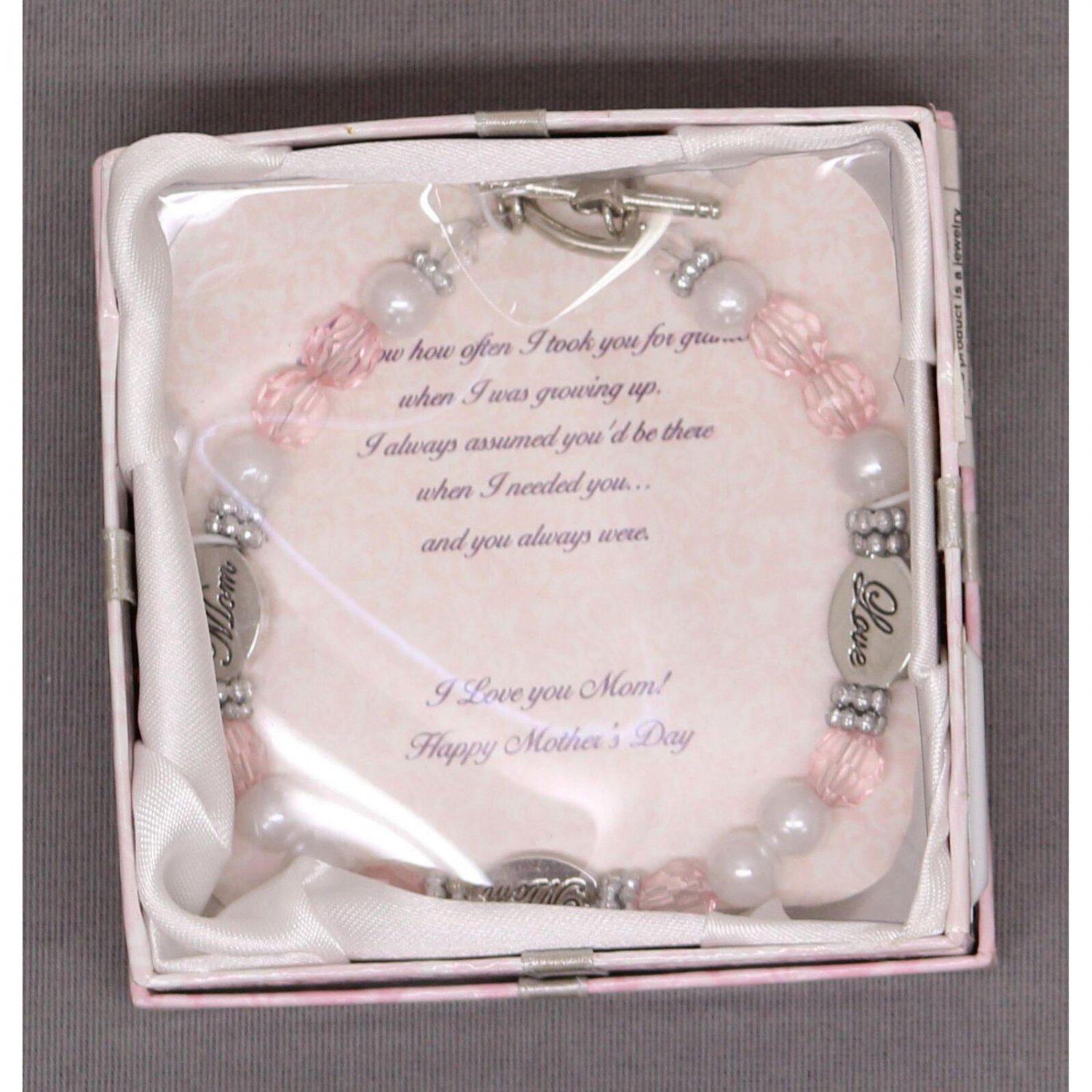 Novelty, Inc. Mother's Day Beaded Charm Bracelet for Mom Pink / White