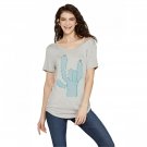 Zoe + Liv Women's Short Sleeve Cactus Rock & Roll Clavicle Cut-Out T-Shirt Small Grey