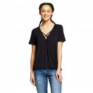 Mossimo Women's Short Sleeve Cross Neck Wrap T-Shirt Top X-Small Ebony Black