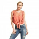 Xhilaration Women's Sleeveless Tie Front Ruffle Crop Top Blouse with Lace Medium Coral Orange