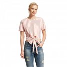 Xhilaration Women's Relaxed Fit Striped Short Sleeve Tie Front Knit Top X-Large White / Red Stripes