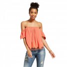 Xhilaration Women's Short Sleeve Off the Shoulder Top with Applique X-Small Orange