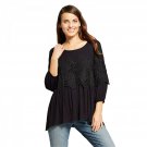 Knox Rose Women's Crochet Elastic Long Sleeve Knit Blouse Shirt Top X-Small