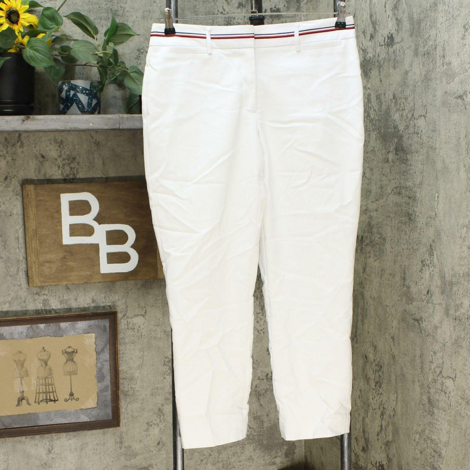 Tommy Hilfiger Women's Ribbon Trim Ankle Pants Bright White 8