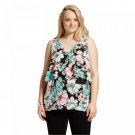 Notations Women's Plus Size Floral V-Neck Layered Tank Top Blouse  Aqua / Pink / Black Plus 2X