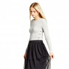 Who What Wear Women's Long Sleeve Side Slit Button Crewneck Sweater Regular XX-Large Grey