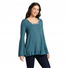 Knox Rose Women's Lace Twofer Knit Top with Velvet Trim Teal XS