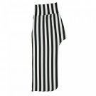 Urvana Women's Stretch Body Con Striped Side Slit Maxi Skirt Black / Cream Large