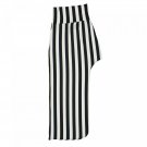 Urvana Women's Stretch Body Con Striped Side Slit Maxi Skirt Black / Cream Small