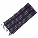 Thermo Wear Blue Plaid Winter Fleece Scarf with Fringe Ends