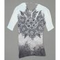 Chelsey Women's Paisley Dolman Double Vee Tunic Top Aqua Black Medium