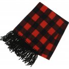 ZUZIFY Fleece Scarf With Chunky Yarn Fringed Ends One Size Red and Black Check