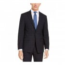 Calvin Klein Men's X-Fit Extra-Slim Stretch Wool Suit Jacket 46 Long Blue Windowpane