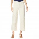 DG2 by Diane Gilman Women's Embroidered Applique Wide Leg Jeans 12 Cream Ivory