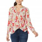 Democracy Plus Size Floral Smocked Neck Tie Front Top Plus 1X Off White Bittersweet Floral