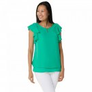 Susan Graver Women's Woven Top with Layered Ruffle Sleeves And Keyhole X-Small Dark Spearmint Green