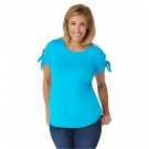 Women with Control Curved Hem T-Shirt With Tie Sleeve Detail Small Turquoise Blue