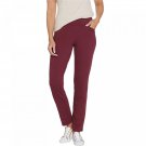 Denim & Co. Women's Active French Terry Straight Leg Pants with Pockets XX-Small Dark Burgundy Red
