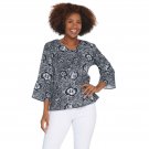 Kelly by Clinton Kelly Women's Printed Woven Top with Flutter Sleeve Small Black Floral