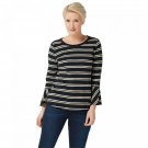 Isaac Mizrahi Live! Women's Scoop Neck Striped Top With Bell Sleeves X-Small Black