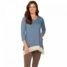 LOGO by Lori Goldstein Women's Lounge French Terry Top With Lace Hem X-Small Bluestone Blue