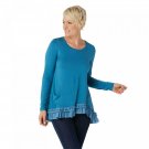 LOGO by Lori Goldstein Women's Knit Top With Crepe Chiffon Ruffles Small Blue