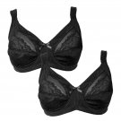 Breezies Women's 2 PACK Jacquard And Lace Underwire Support Bras 36B Black