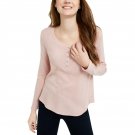 Hippie Rose Women's Junior Fit Henley Top Large Sweet Rose Marled Pink